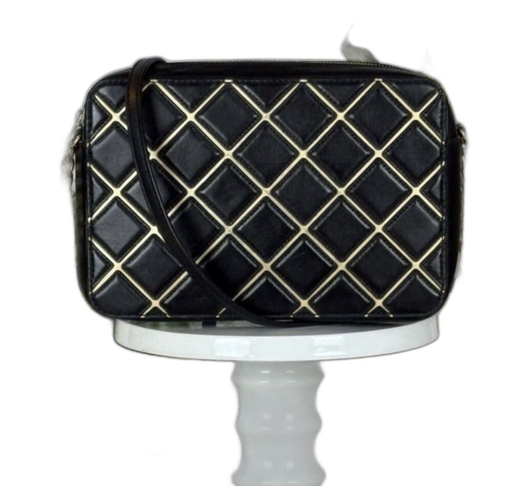 MICHAEL KORS LG EAST WEST BLACK QUILTED CROSSBODY BAG JET SET  Gold Chain Strap